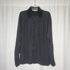 Calvin Klein '80 Womens Button Up sequins Vintage Blouse black size 8